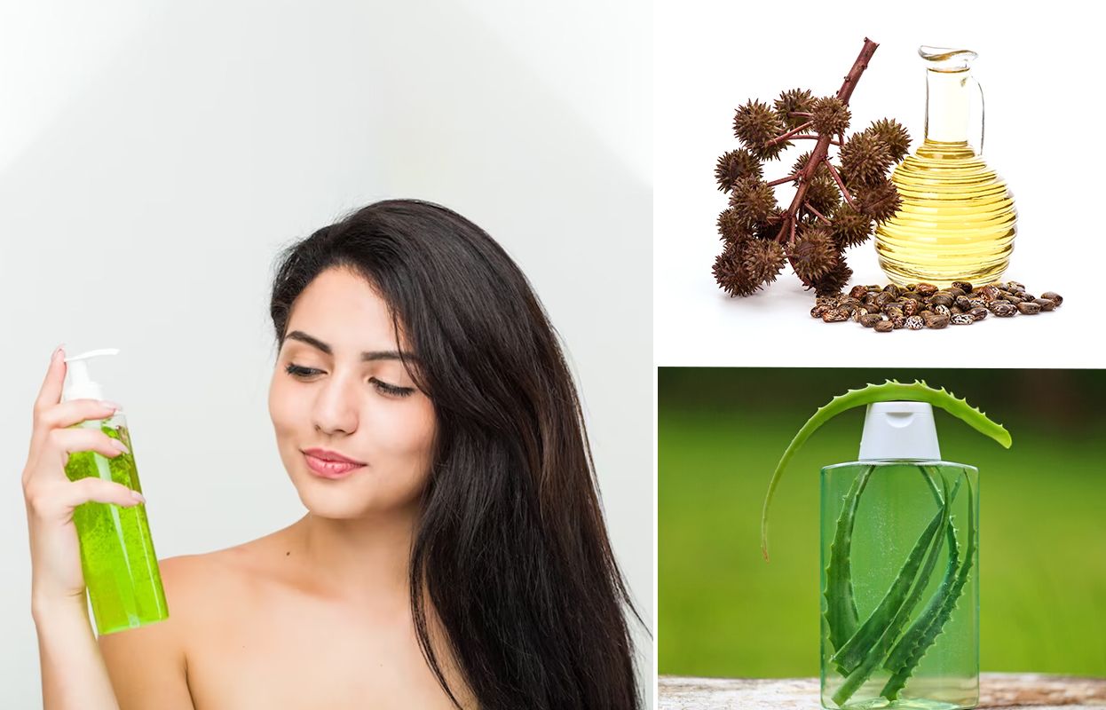 Aloe Vera and Castor oil with an image of a man/woman